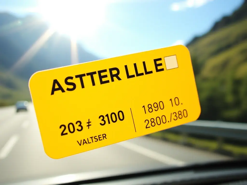 A close-up shot of a 10-day Austrian vignette sticker on a car windshield, emphasizing the validity period and security features.
